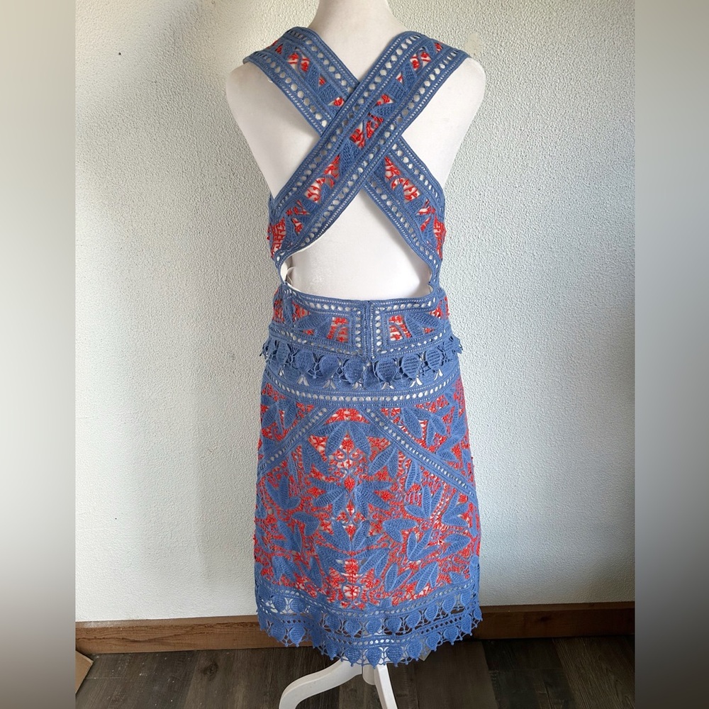 NWT Tory Burch Evie Whitney Blue Lace Crochet Skirt Set Size 8 Runway - Picture 3 of 16